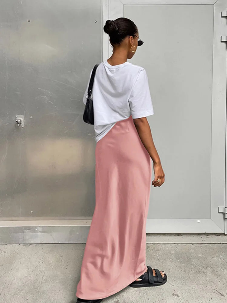 High Waist Satin Maxi Skirt