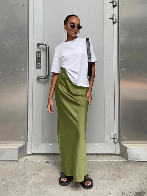 High Waist Satin Maxi Skirt
