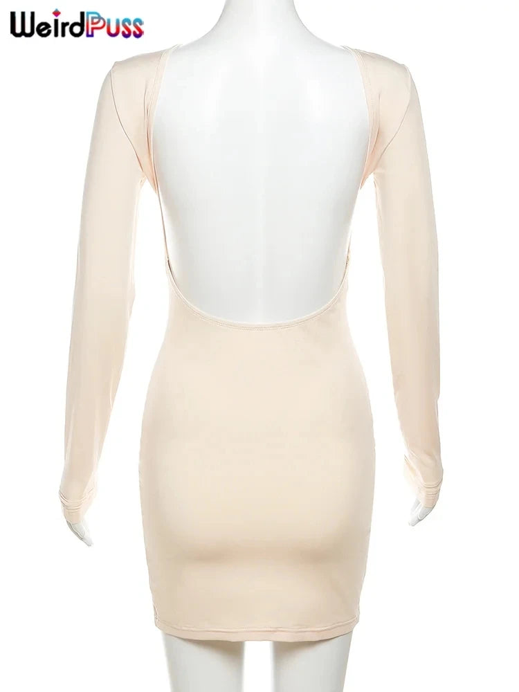 Backless Long Sleeve Mini Dress