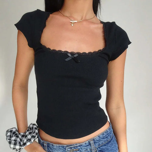 Lace Trim T-Shirt Square Neck