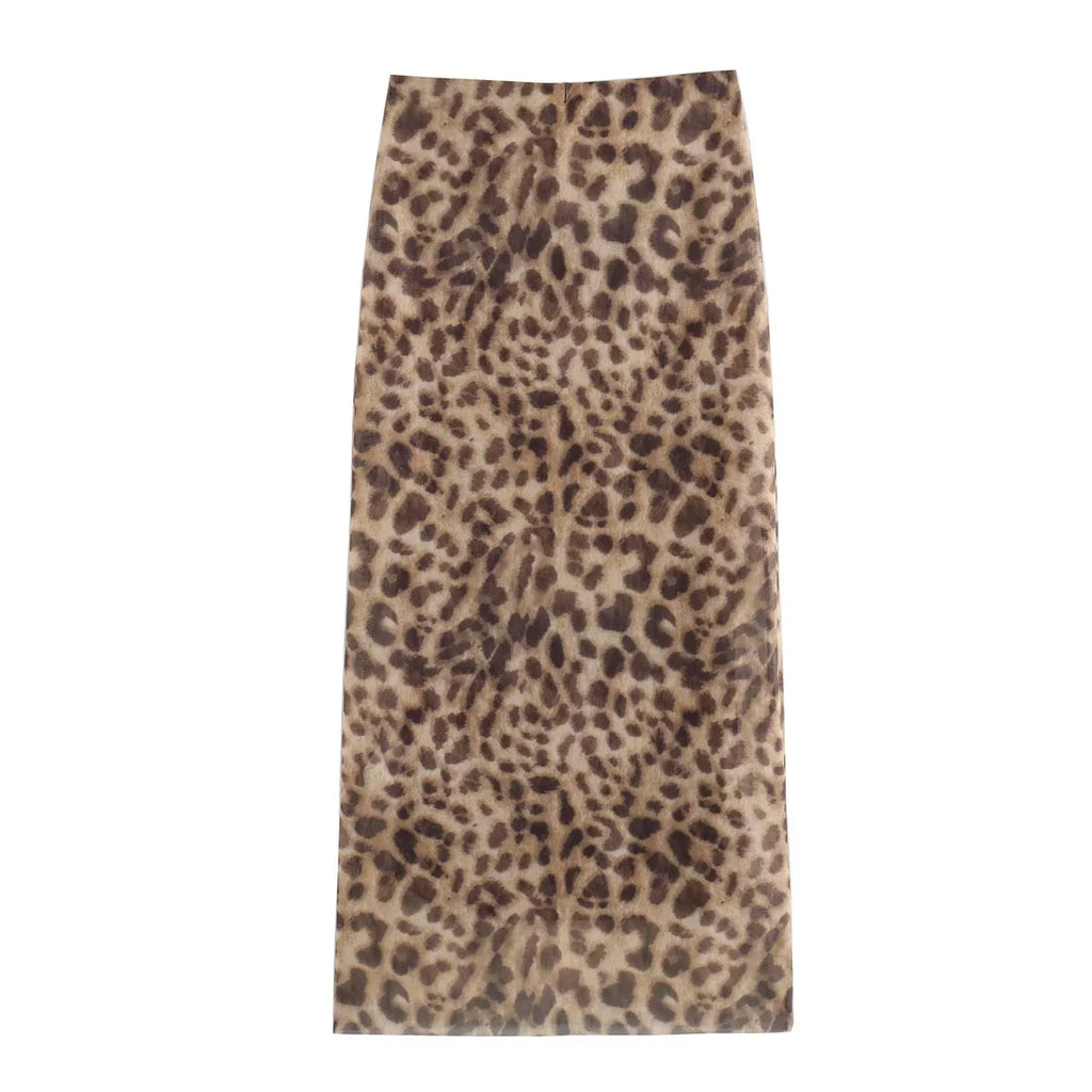 Leopard Tulle Midi Skirt