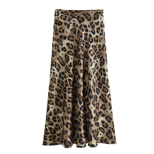 High Waist Leopard Maxi Satin Skirt