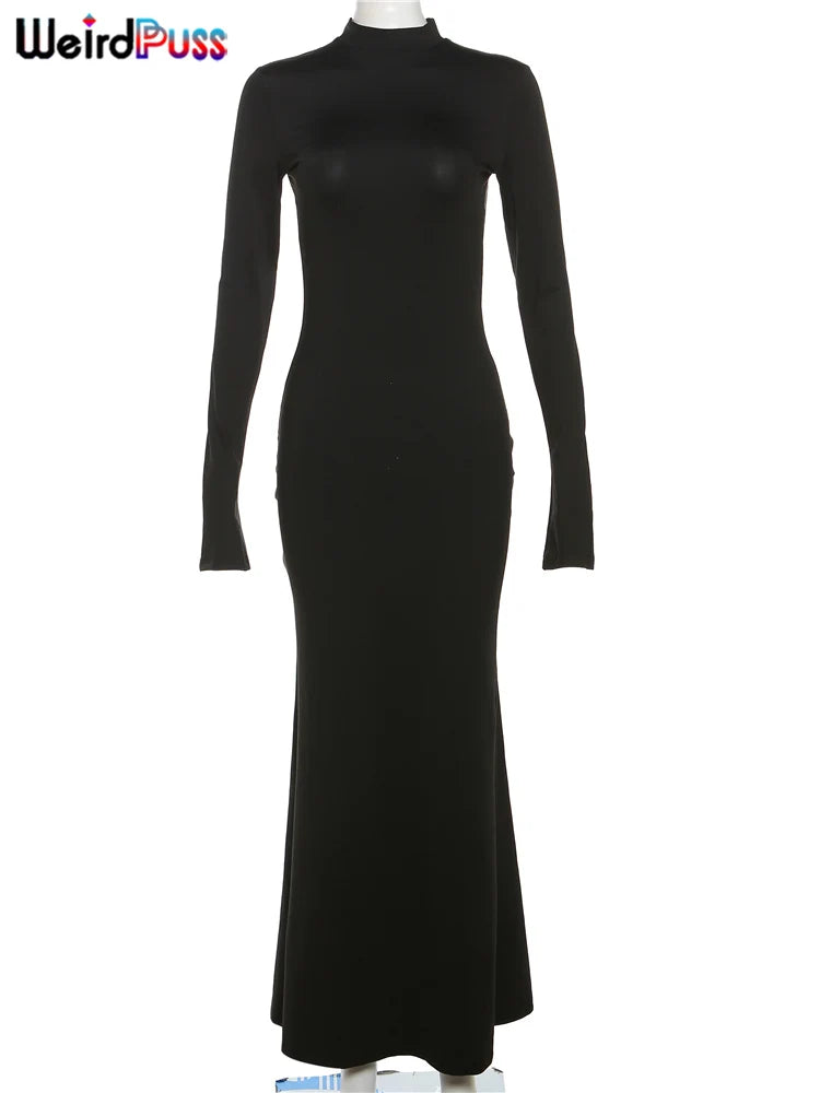 Backless Long Sleeve Maxi Dress