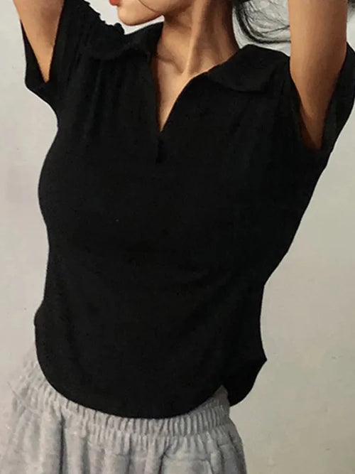 Short Sleeve Lapel Top