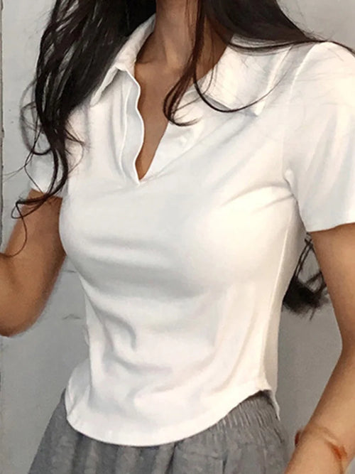Short Sleeve Lapel Top