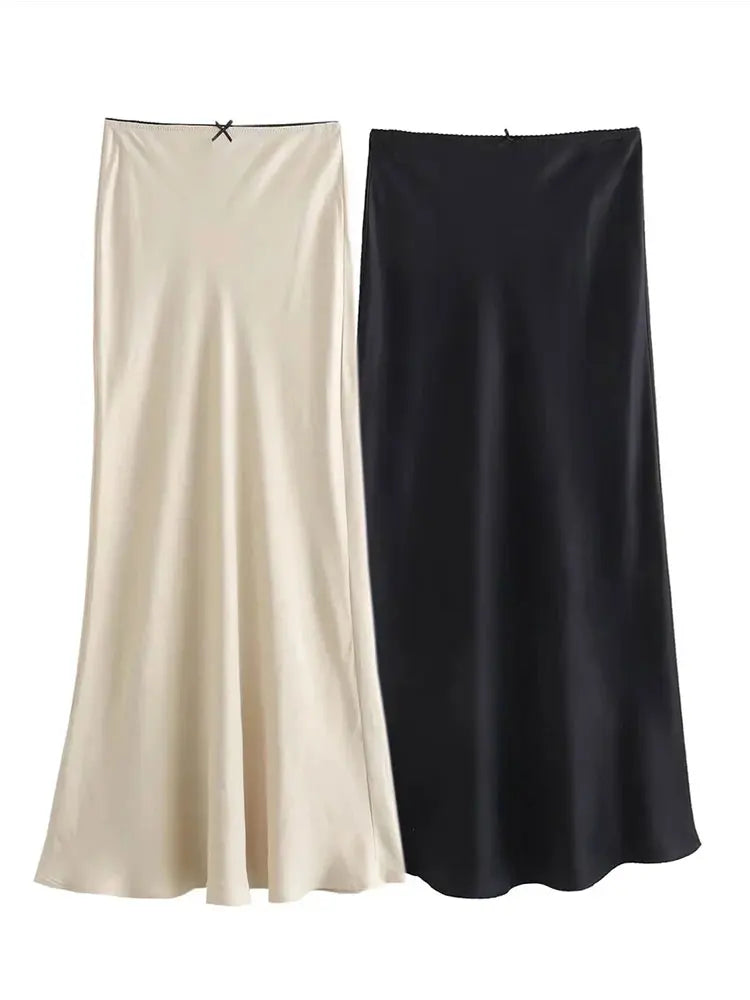 Satin Skirt With Bow Detail