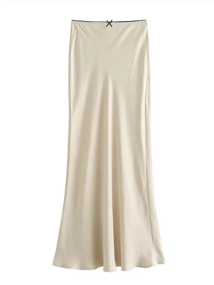 Satin Skirt With Bow Detail