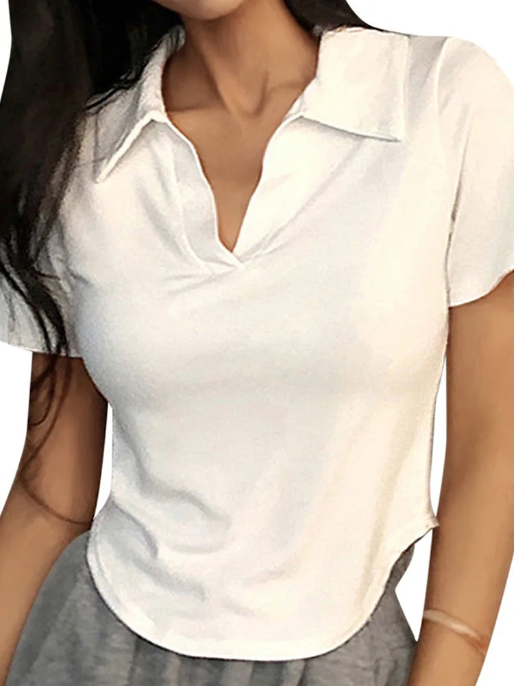 Short Sleeve Lapel Top