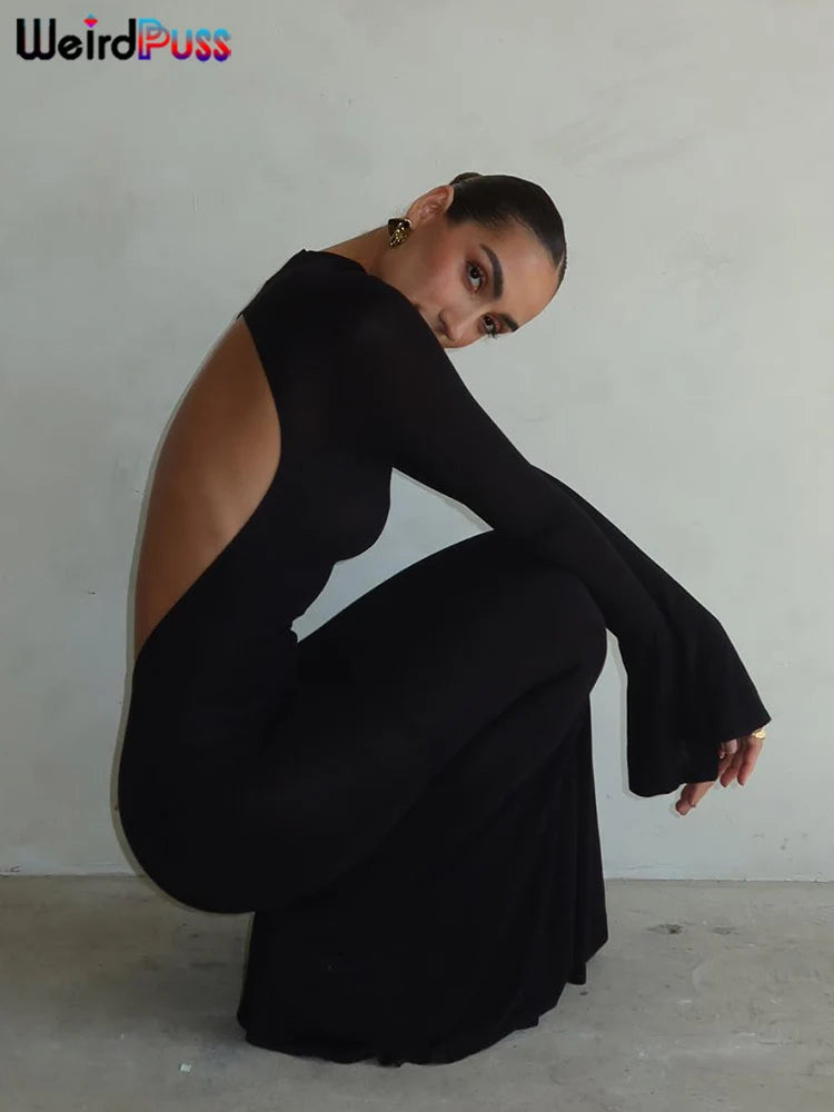 Backless Long Sleeve Maxi Dress
