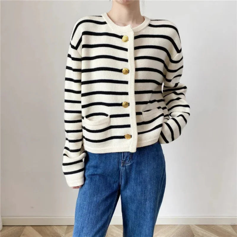 Contrasting Striped Knitted Cardigan