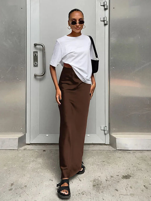 High Waist Satin Maxi Skirt