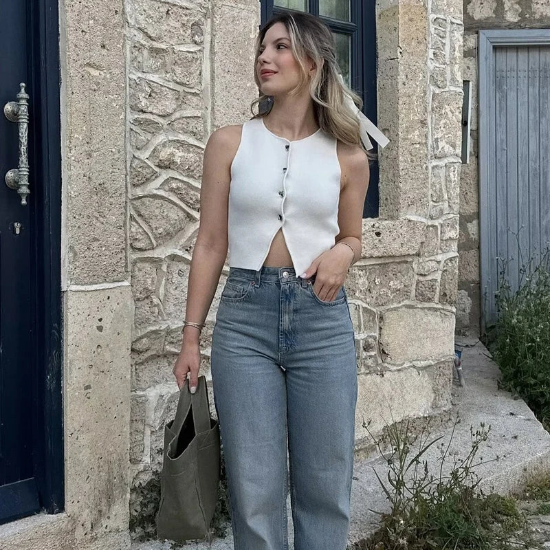 TRAF White Knit Crop Top