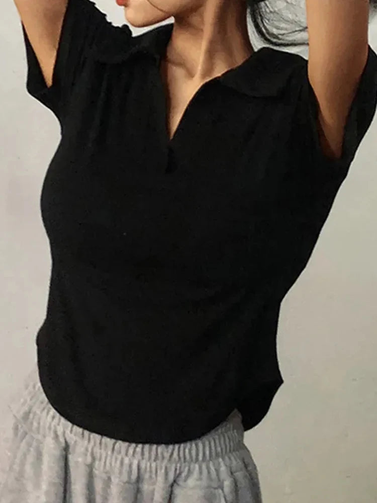 Short Sleeve Lapel Top