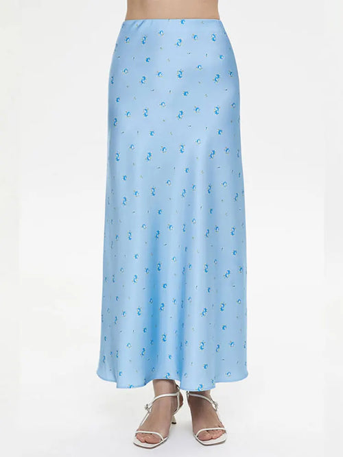 High Waist Satin Skirt With Flower Print
