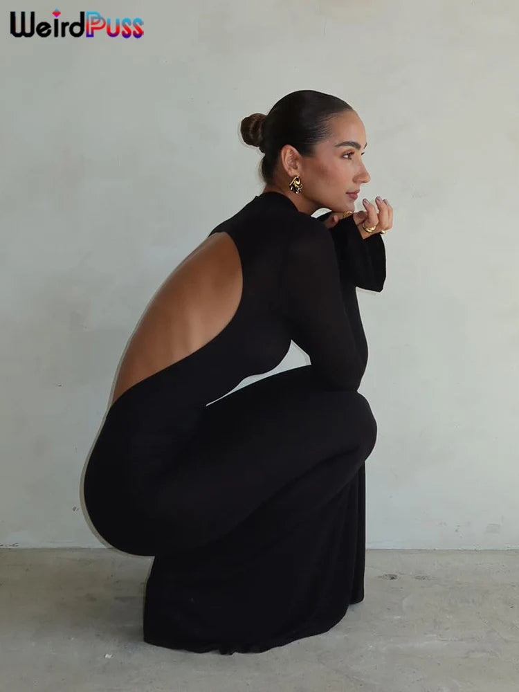 Backless Long Sleeve Maxi Dress