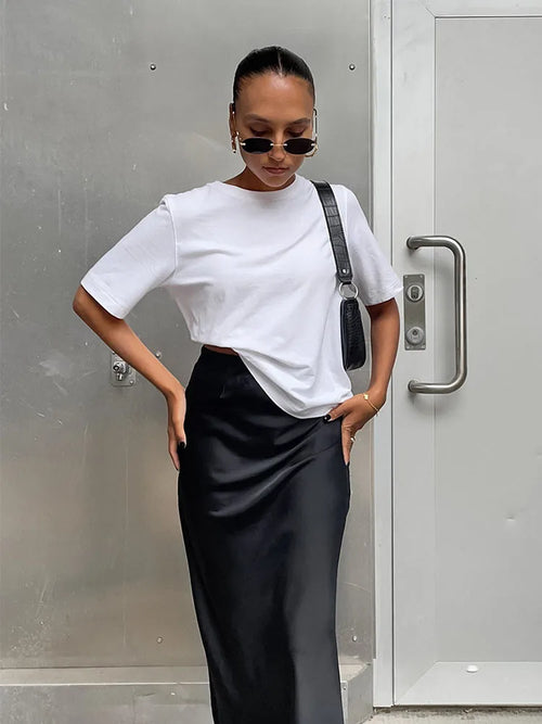 High Waist Satin Maxi Skirt