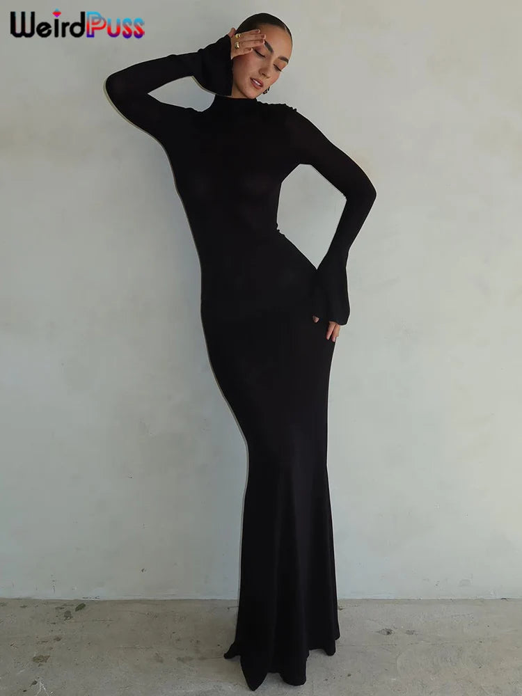 Backless Long Sleeve Maxi Dress