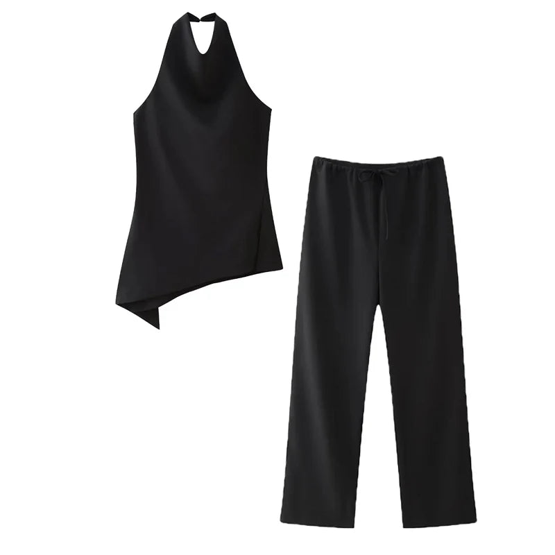 TRAF Elegant Pants Sets For Women 2 Pieces Trousers Sets Outfit Halter