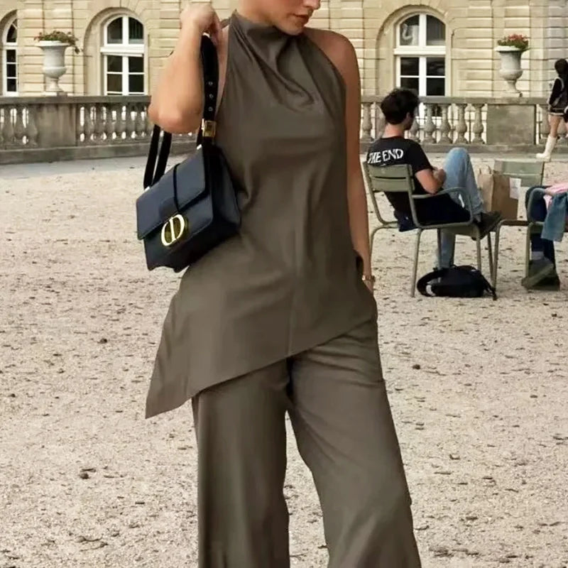 TRAF Elegant Pants Sets For Women 2 Pieces Trousers Sets Outfit Halter