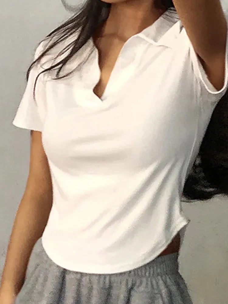 Short Sleeve Lapel Top