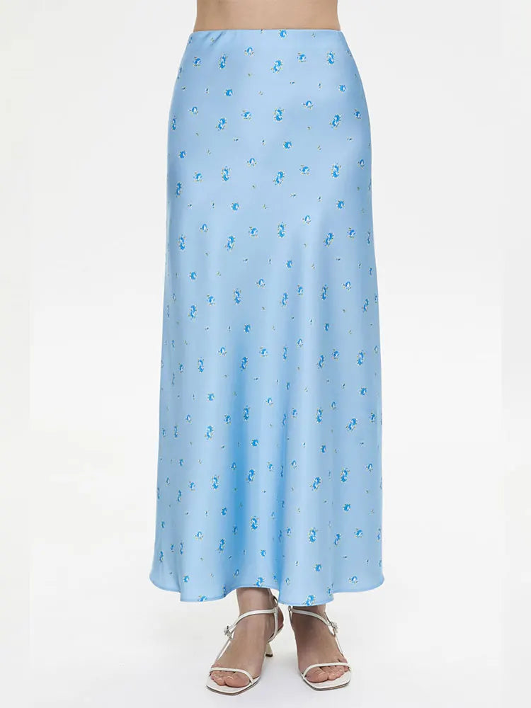 High Waist Satin Skirt With Flower Print