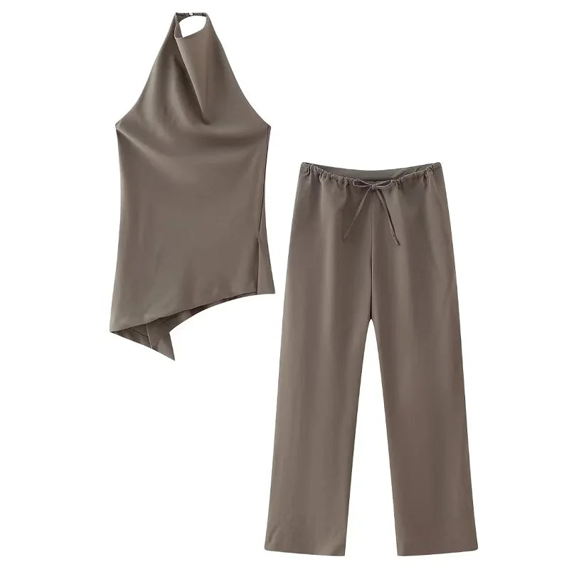 TRAF Elegant Pants Sets For Women 2 Pieces Trousers Sets Outfit Halter