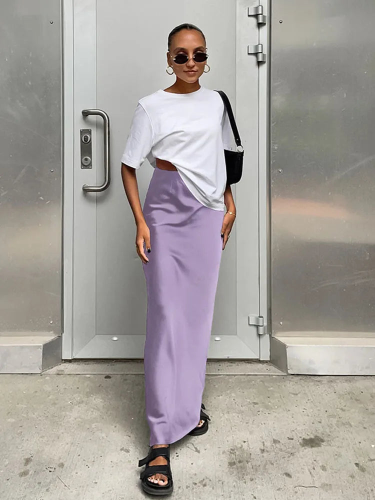 High Waist Satin Maxi Skirt