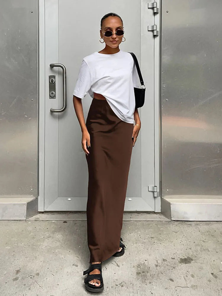 High Waist Satin Maxi Skirt