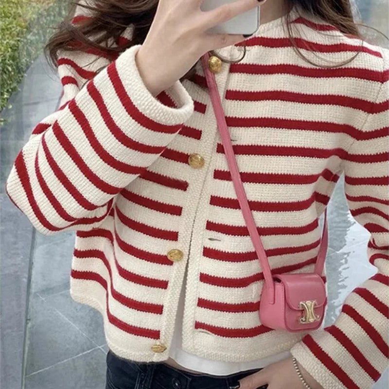 Contrasting Striped Knitted Cardigan