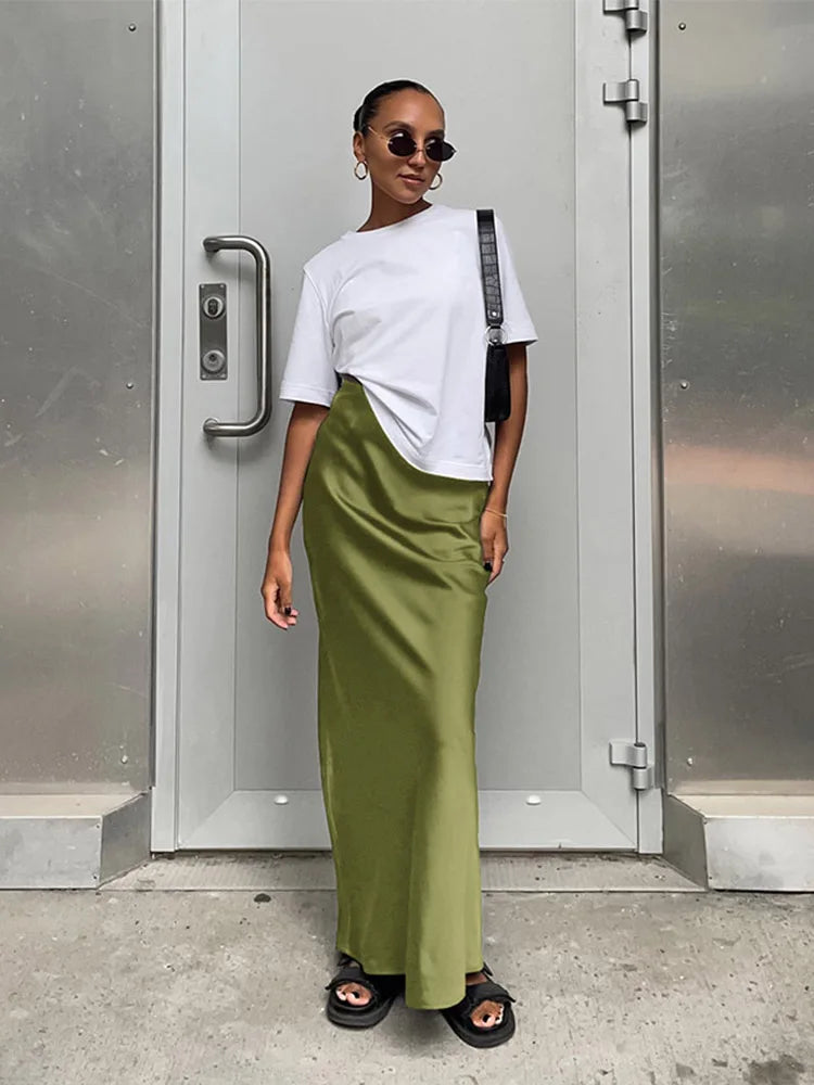High Waist Satin Maxi Skirt