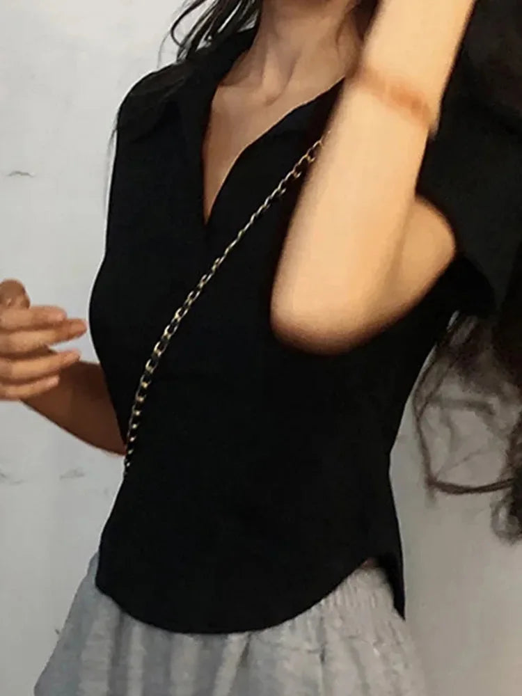 Short Sleeve Lapel Top