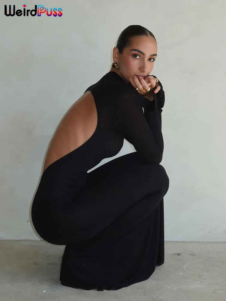 Backless Long Sleeve Maxi Dress