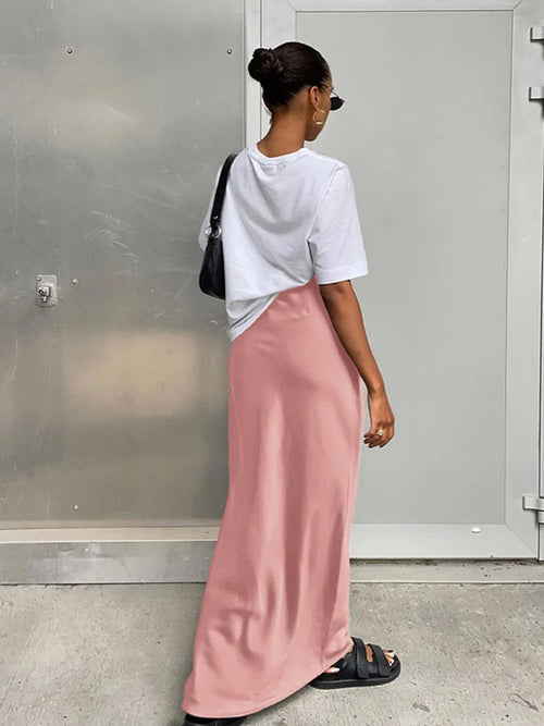 High Waist Satin Maxi Skirt