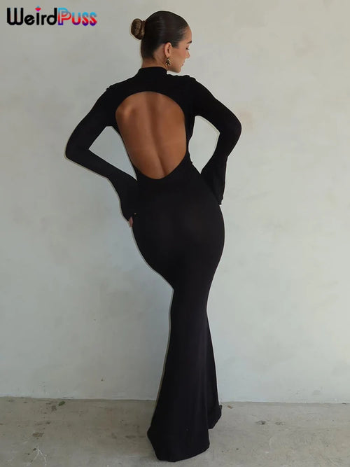 Backless Long Sleeve Maxi Dress