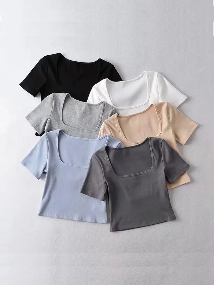 Square Neck Rib Crop Top