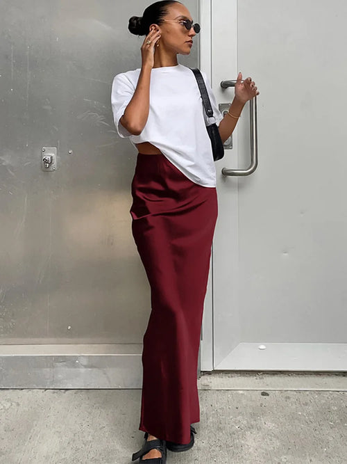 High Waist Satin Maxi Skirt