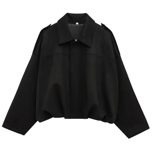 TRAF Women's Bomber Jacket Lapel Long Sleeve Zipper Suede Jacket Women