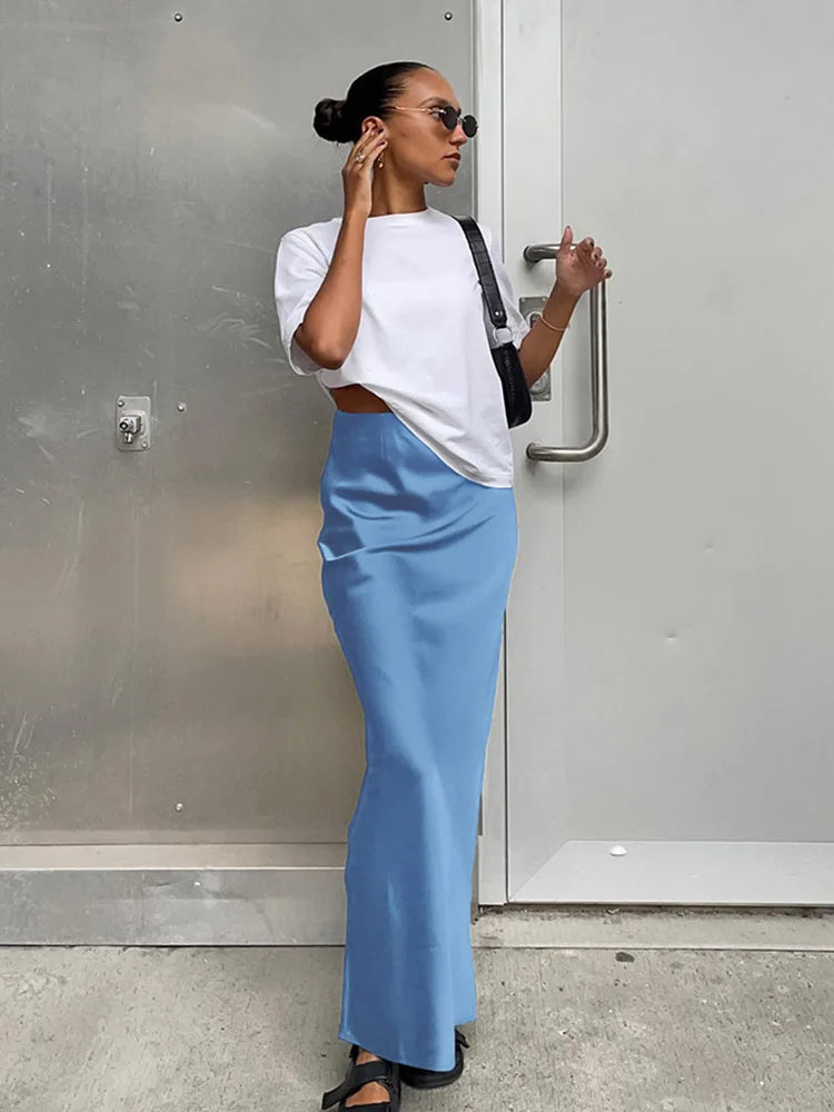 High Waist Satin Maxi Skirt