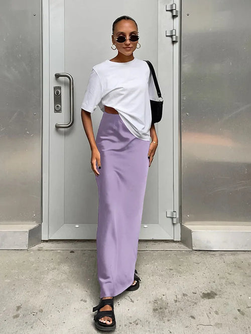 High Waist Satin Maxi Skirt